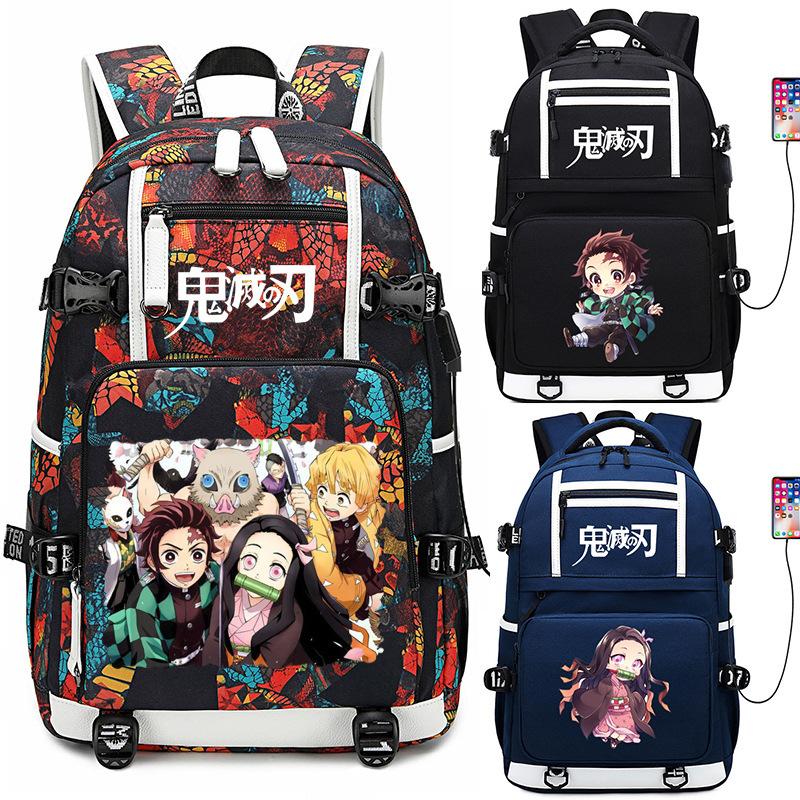 Japon dessin animé bande dessinée Demon Slayer Sac à dos élégant avec interface USB et grande capacité 0005