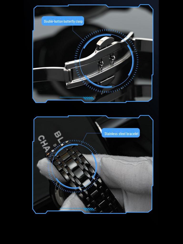 Aili Feida Men's Quartz Hollow Watch with Visible Back and Butterfly Buckle