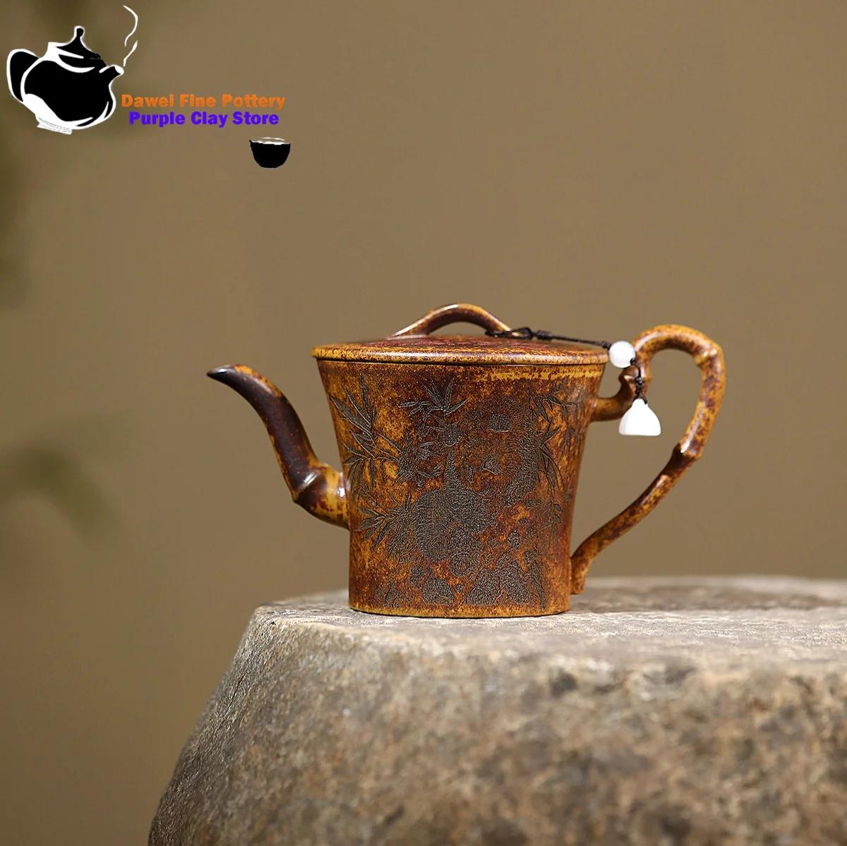 Исинский чайник из фиолетовой глины, оригинальная руда, кость дракона, золотой песок, бамбук панды, ханьская плитка, чайный набор для кунг-фу, китайский чайник