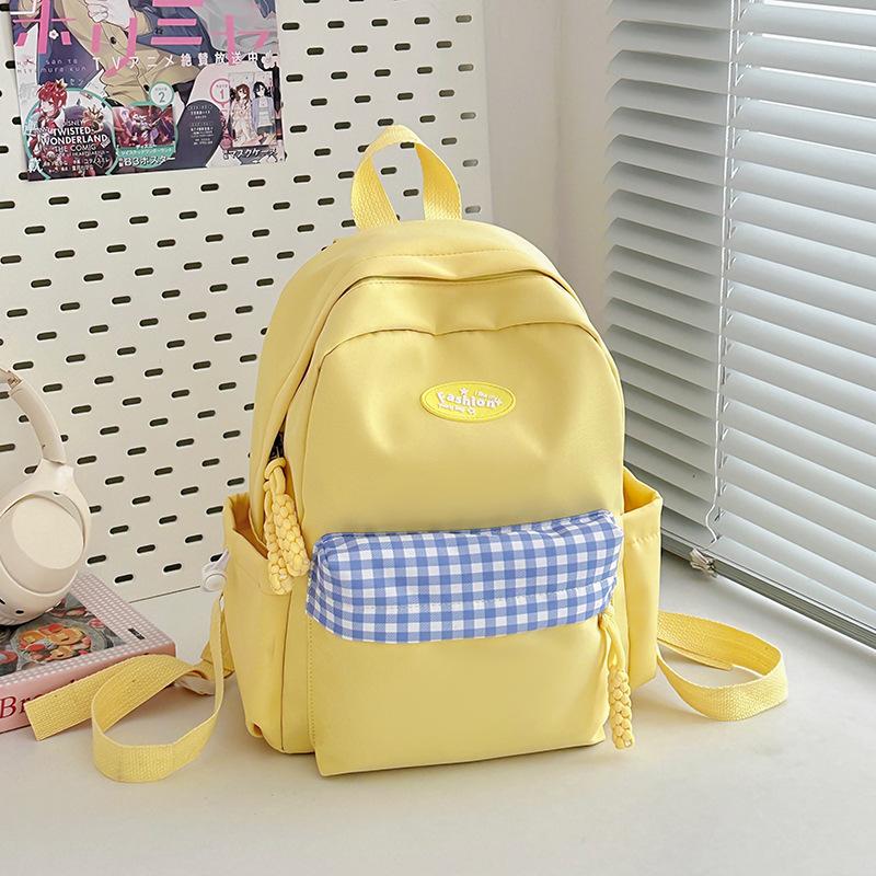 Fresh and Sweet Candy-colored Plaid Backpack for Junior High School Students, Casual and Light Shopping Backpack.