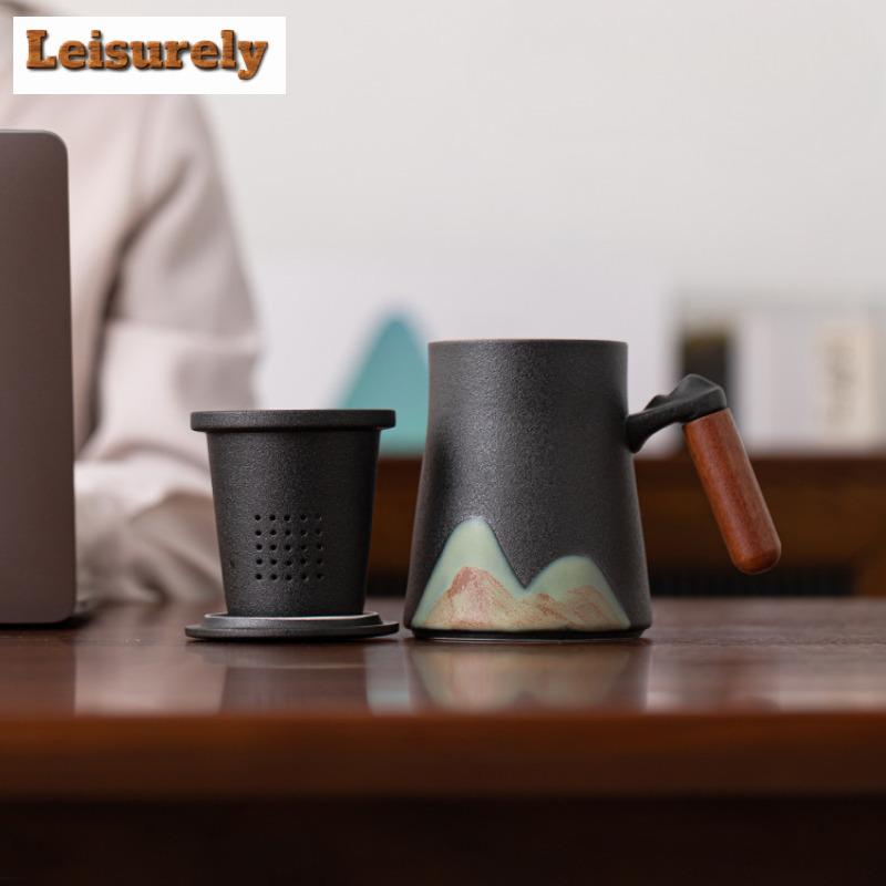 450ml Distant Hills Filter Tea Separator Cup Japanese Water Separation Tea Mug with Infuser Tea Soaking Office Water Cup Gift