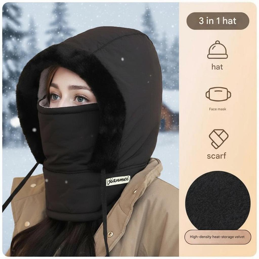 Down Lei Feng hat for men and women winter scarf all-match thick warm pullover full face windproof cycling helmet hat