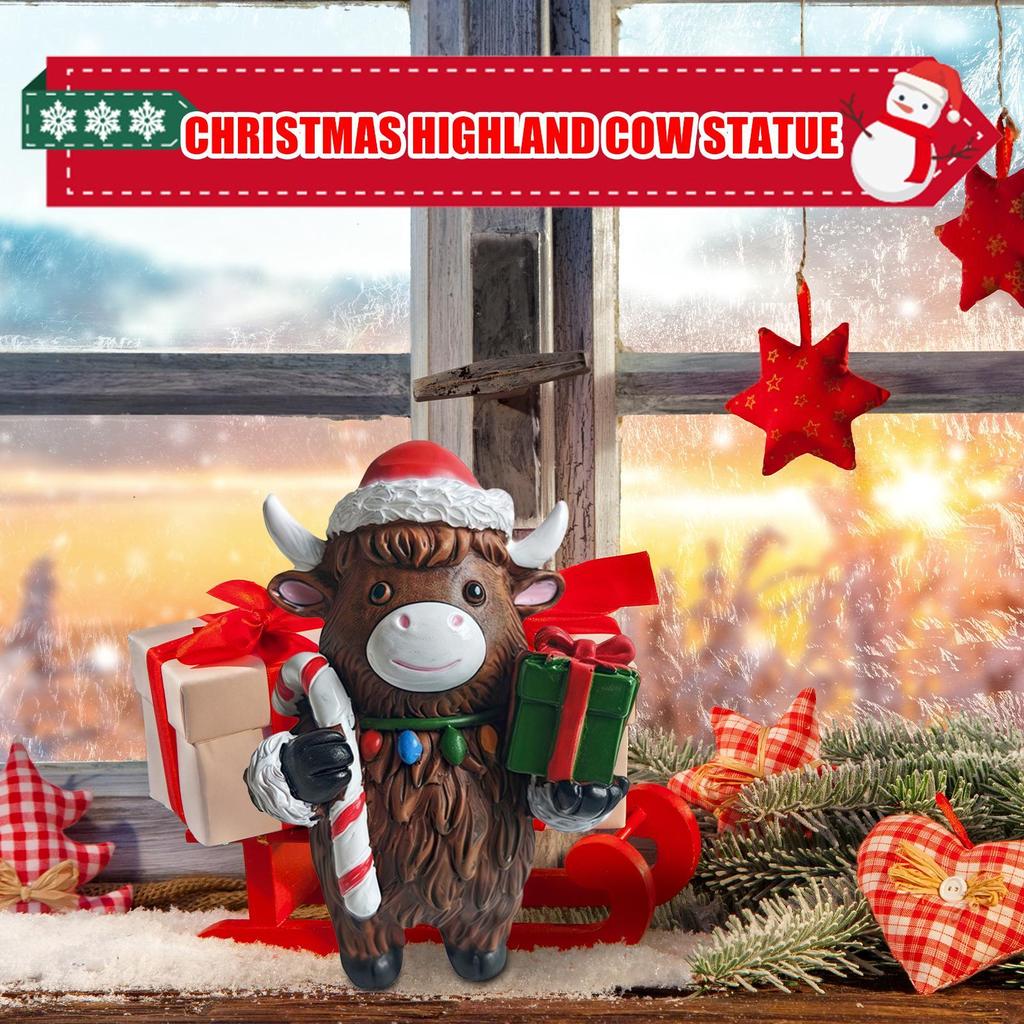Highland Cow Decor Christmas Highland Cow Figure Rustic Cute Ornament For Dorm Farmhouse Bathroom Classroom Kitchen Nursery