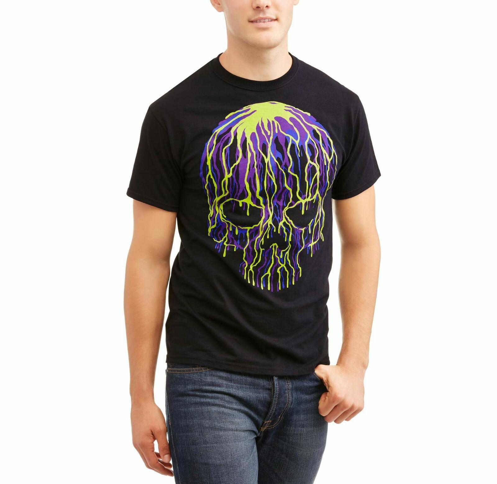 Men s Dripping Skull Graphic Halloween T-Shirt Black Tee Medium Size S