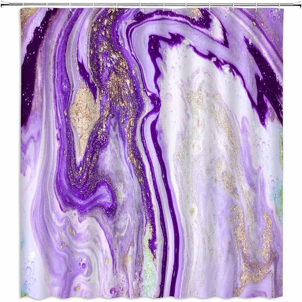 Purple Crystal Marble Abstract Shower Curtain For Bathroom Turquoise Teal Mineral Rock Texture Modern Shower Curtain With Hooks