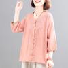 Women Summer Embroidery Linen Blend Blouse