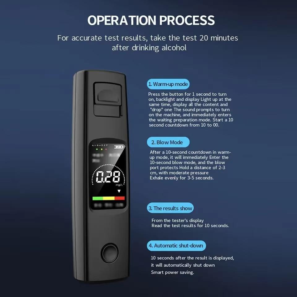 Alcohol Tester Professional High Sensitivity Breathalyzer Non-Contact Alcoholometer Type-C Charging Portable Breathalyzer