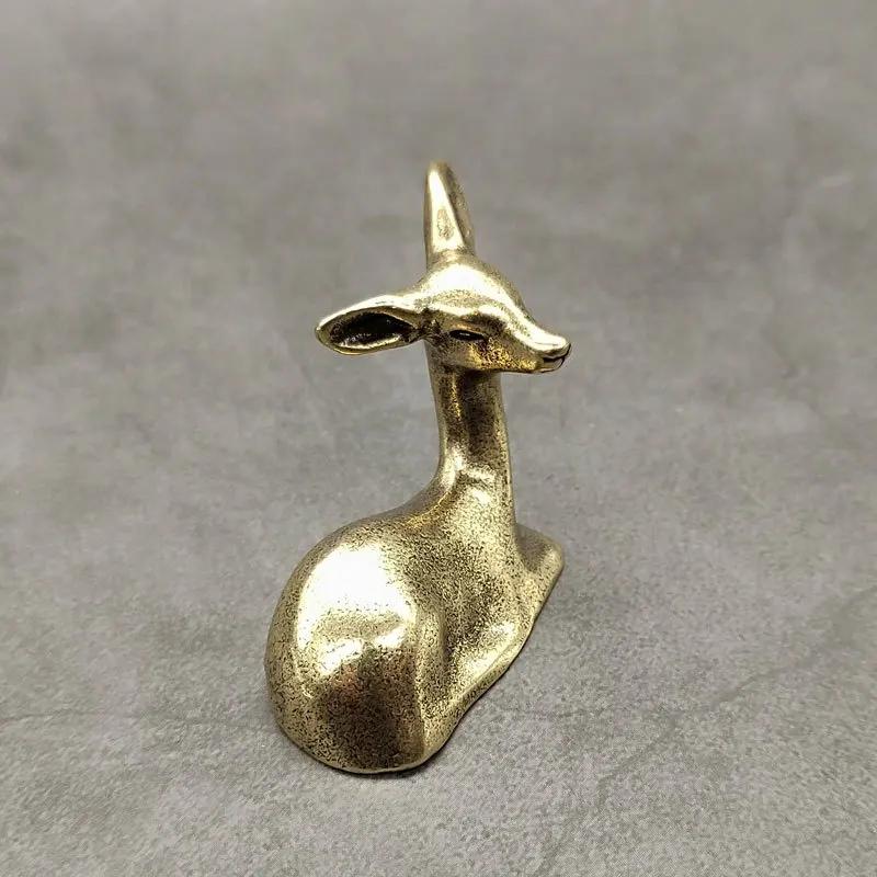 Vintage Copper Lying Sika Deer Figurines Miniatures For Home Garden Decoration Desktop Tea Pet  Brass Animal Statue Ornaments