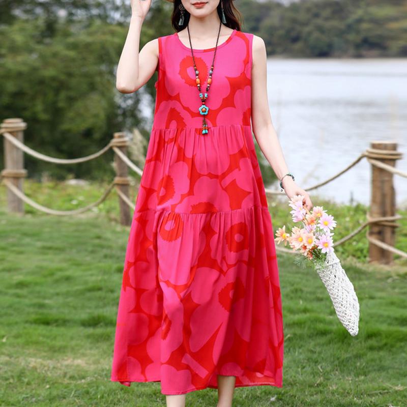 Vestido sin mangas de talla grande para mujer, vestidos largos casuales sueltos, ropa de verano vintage