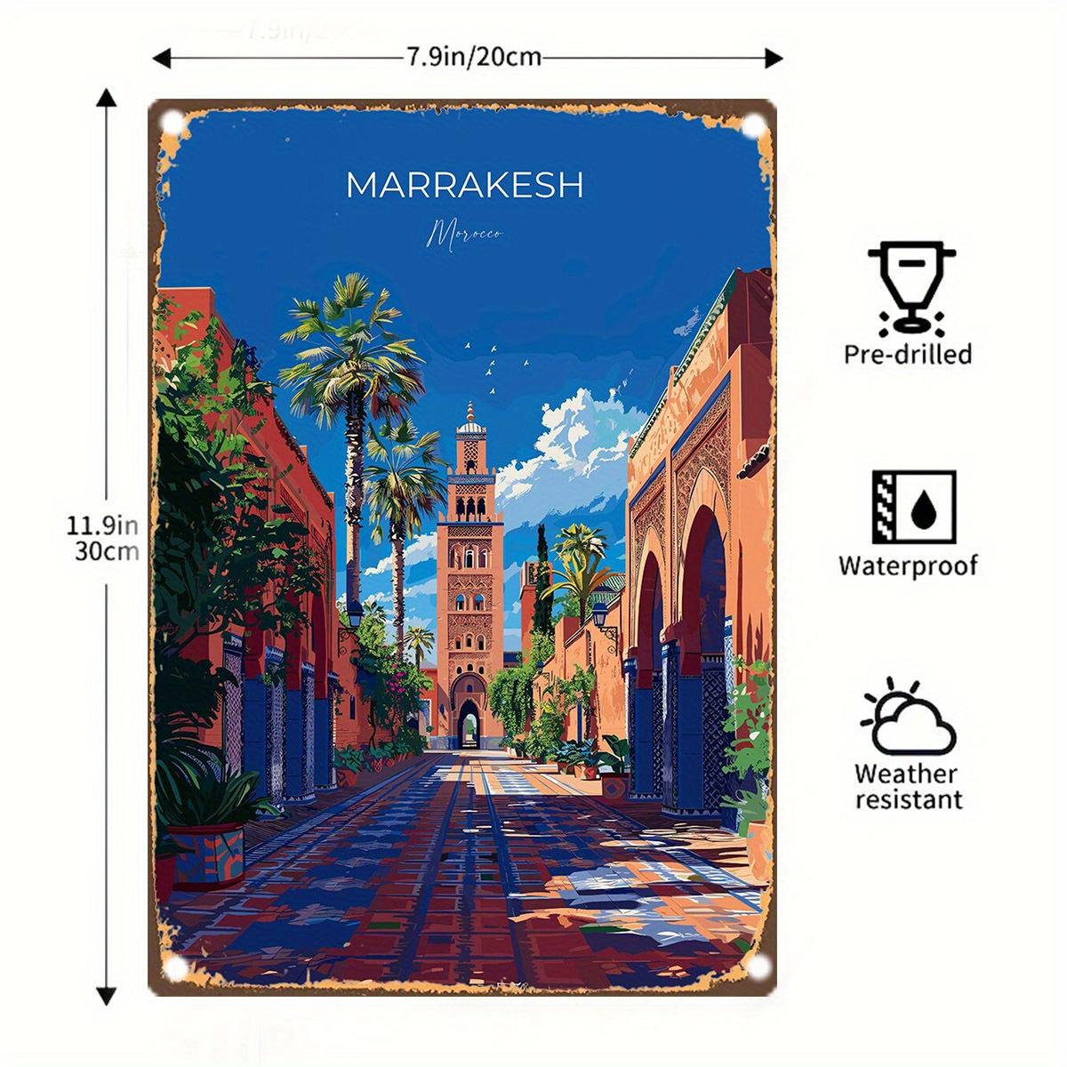 

Room Decor Marrakesh Morocco Vintage Tin Sign PreDrilled Weatherproof Iron Plate Artistic Home Decor with HighQuality Foil aluminum 20x30cm