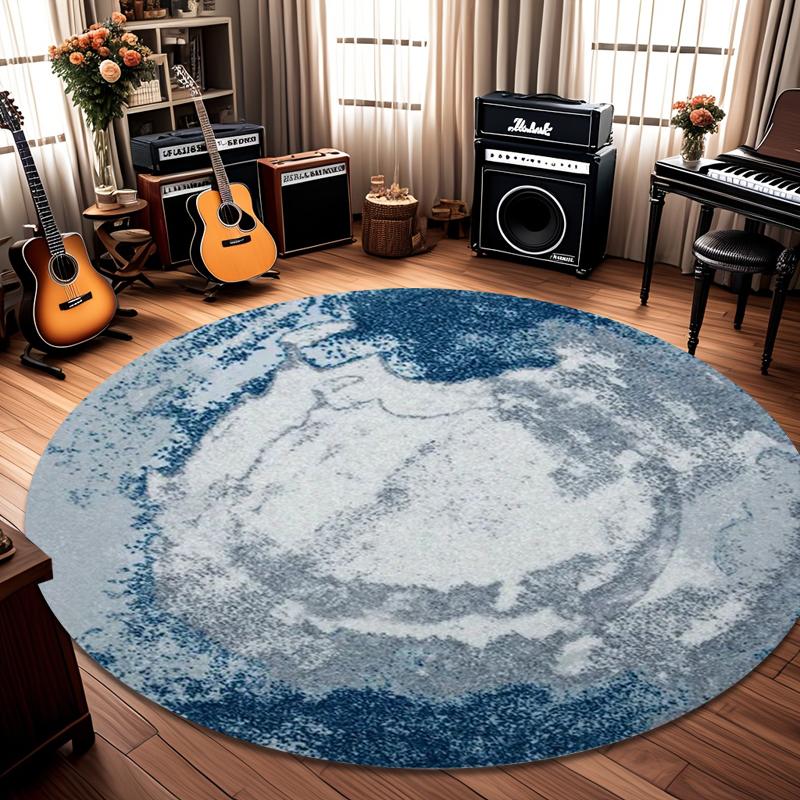 

Minimalist Round Area Rug Abstract Blue & Grey Watercolor Design Non Slip Washable Floor Mat for Yoga Living Room Bedroom Retro 80X80CM