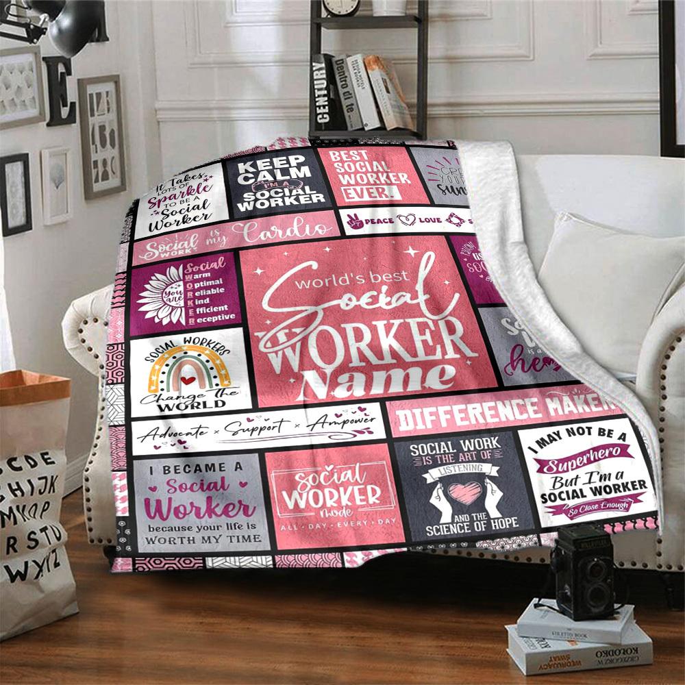 Social Worker Theme Home Customize Your Name Blankets Comfortable Soft Lightweight Allseason Multipurpose Blanket For Picnics Sofas Offices Beds