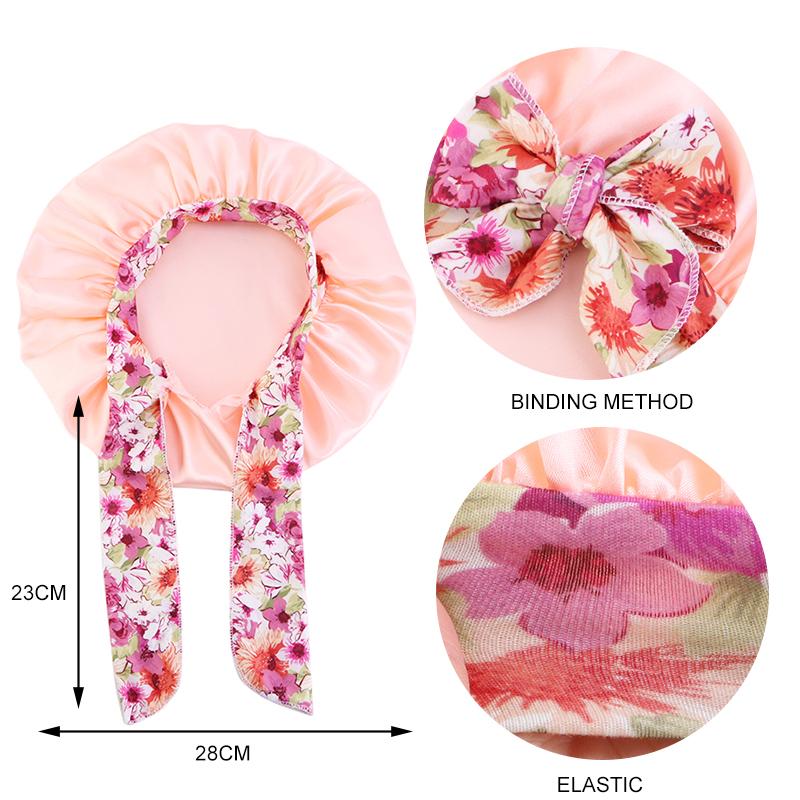 Elastic Kids Silky Satin Bonnet Cap Sleeping Hat Night Sleep Baotou Cap Cute Bow Hair Care Nightcap Bonnet Turban