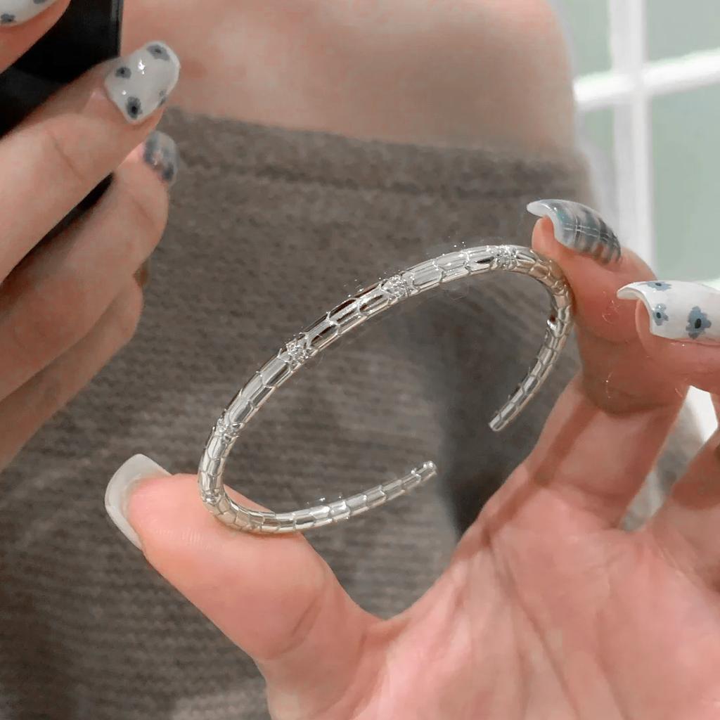 Damen Sternzeichen Schlangen Schmuckset Elegant Minimalistisch Diamant Offener Armreif Ring Chinesisches Jahresgeschenk