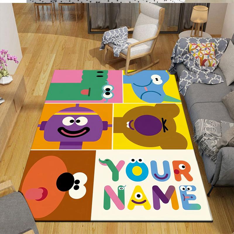 Custom Name,Duggee Home Sofa Decoration for Living Room & Bedroom, Non‑Slip Play Flannel Floor Mat for Game Room