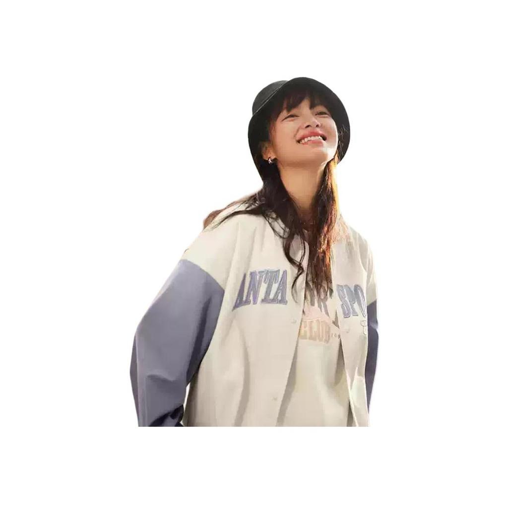 Anta Lifestyle Series American Vintage Color Block Letter Baseball Jacket Women Jackets Stone-White 162438606-3
