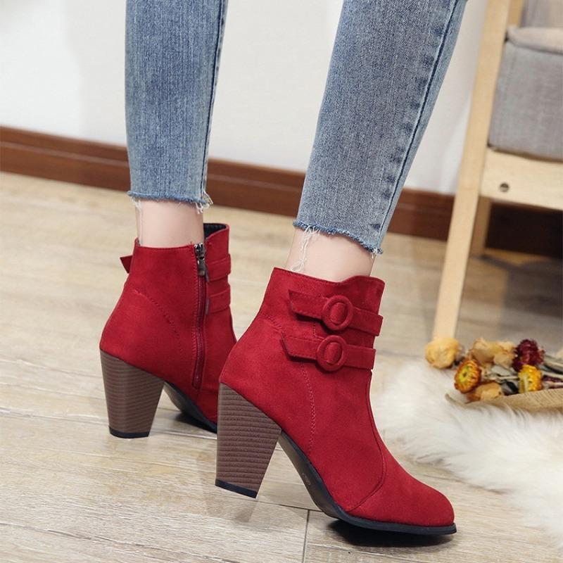 Women Ankle Boots Retro Suede Casual Boots Pointe Designe High Heeled Boots for Women Thick Heel Platform Short Boot Botas Mujer