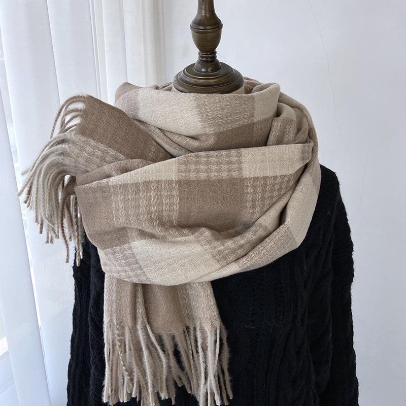 Scarf women's autumn and winter new style imitation cashmere tassel scarf, student versatile warm and thick plaid shawl