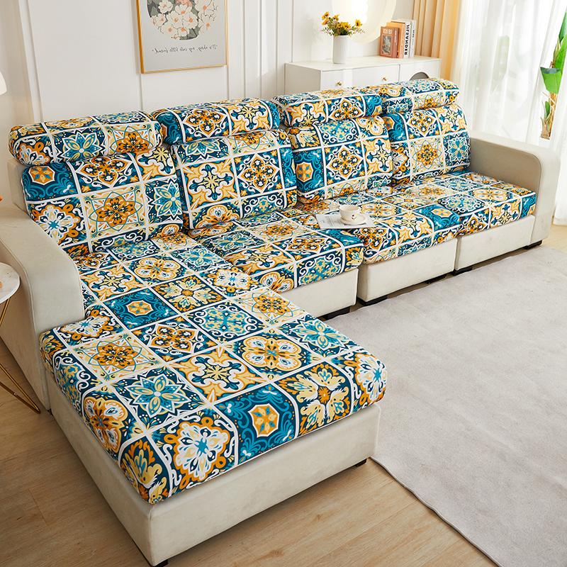 Bedruckter Sofa-Sitzkissenbezug, elastisch, Haustiere, Kinder, Wohnzimmer, Blumenmuster, dehnbar, waschbar, abnehmbarer Schonbezug, Möbelschutz