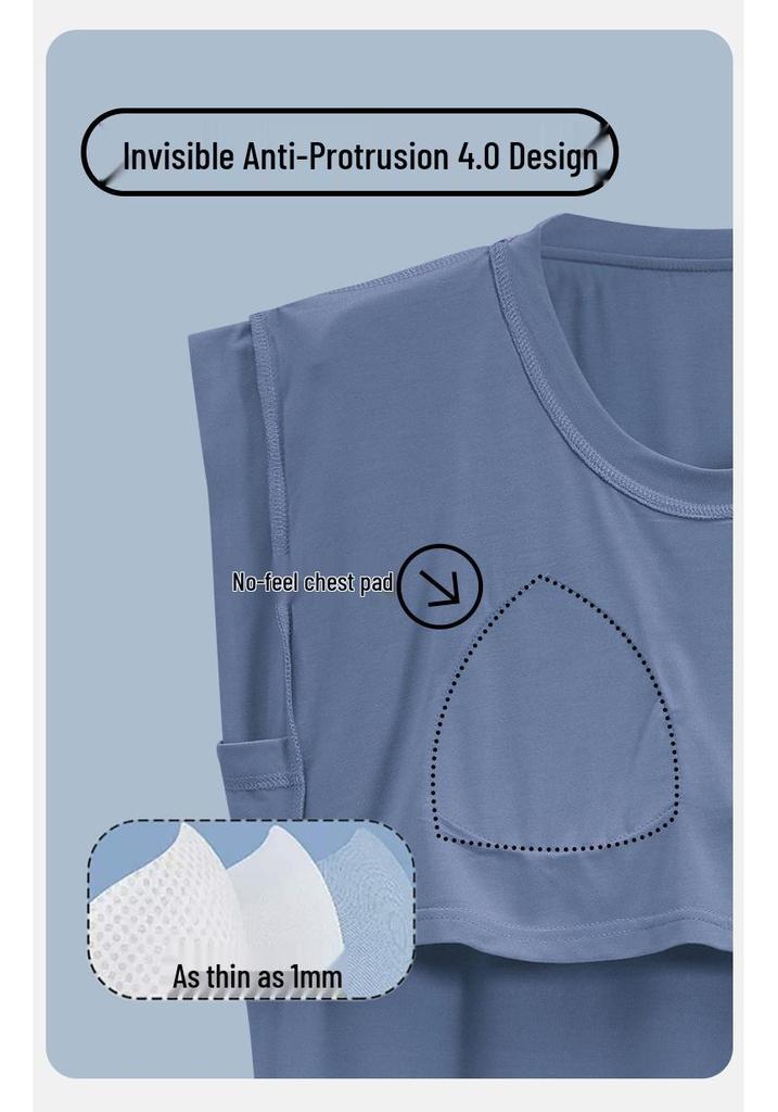 2026 Women's Spring/Summer Blue Nightgown with Built-in Bra, Short Sleeves, Round Neck, Casual Homewear Style