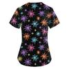 Women's Printing Uniform Work Uniform V-neck Pockets Basic Short Sleeve Pullover Top