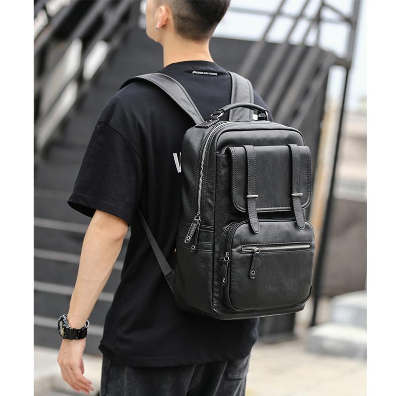 Męski Plecak Plecak ze Skóry PU Duże Plecaki na Laptopa Męski Czarny Tornister dla Nastolatków Chłopców