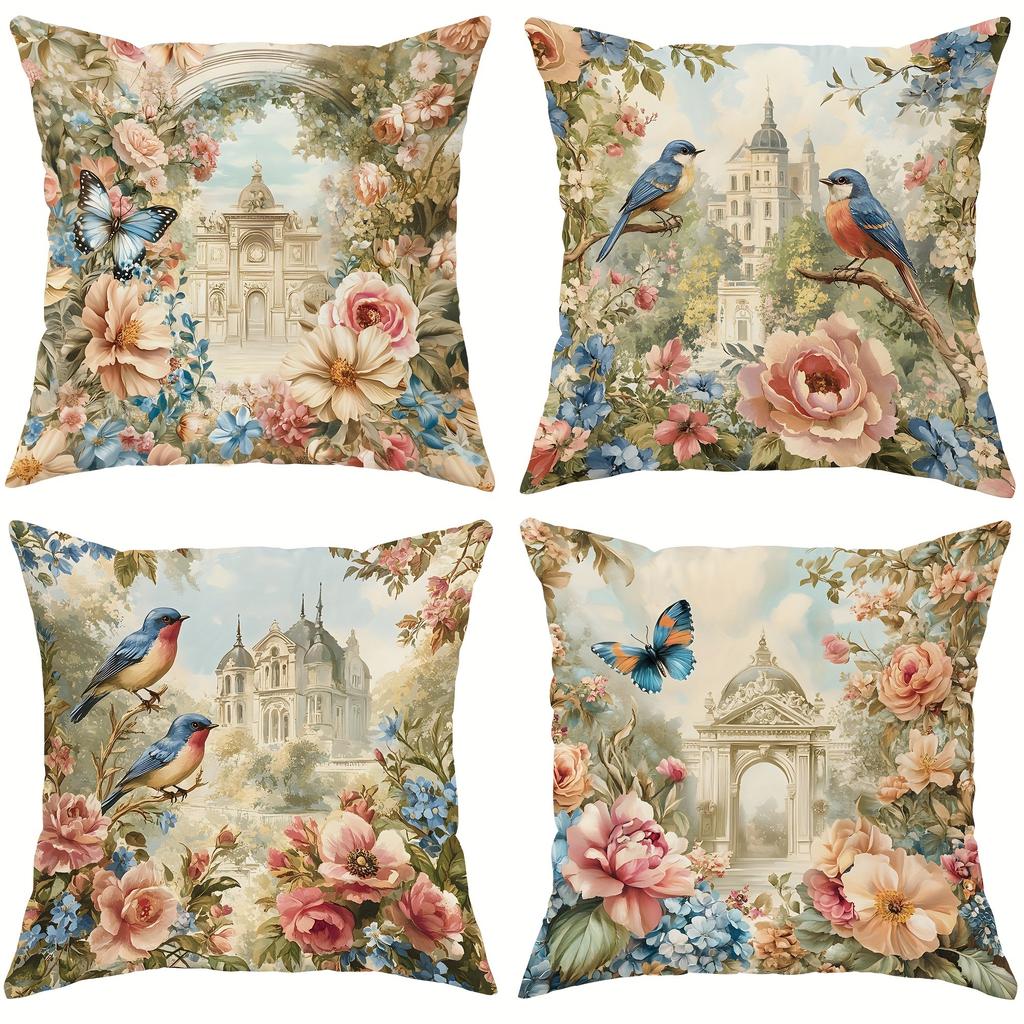 Magpie Flower Pattern Home Decor Pillowcase Bedroom Living Room Sofa Decoration Polyester Cushion Cover With Zipper