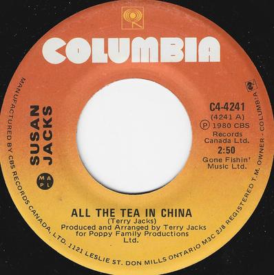 7inch Record SUSAN JACKS - All The Tea In China C44241 COLUMBIA 1980 Canada Pop Used