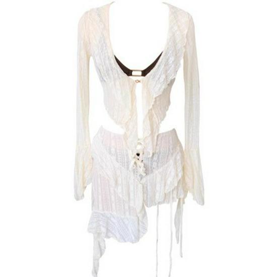 

Женский кружевной комплект бикини из четырех частей 2024 года - Раздельный, с длинными рукавами, Сексуальный, Стройнящий - Идеально подходит для горячих источников и морских каникул Medium грязно-белый