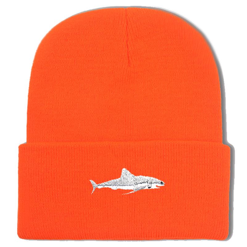 Shark Embroidery Knitted Beanie with Ear Protection for Autumn/Winter - Unisex Casual Hat