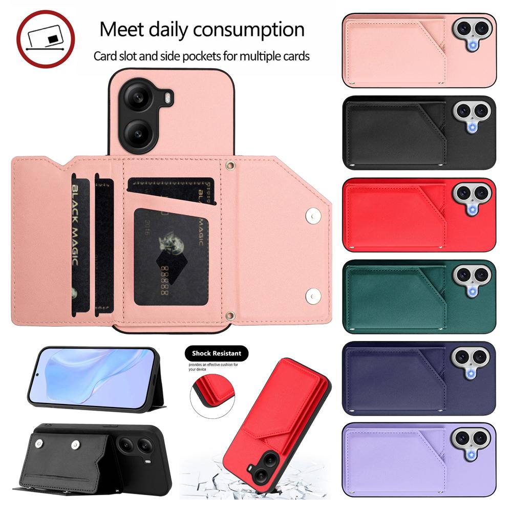 Card Holder Back Case For Redmi 15 Redmi Note 14 13 Pro Plus Xiaomi Poco X7 Pro Magnetic Button-Flip Leather Wallet Phone Cover