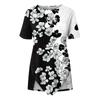 Women's Summer Short Sleeve Round Neck Side Button Print Top