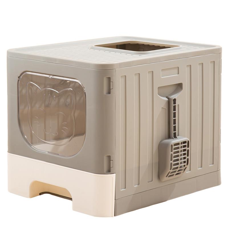 Folding Closed Large Space Cat Litter Box Top Into Cat Toilet Basin Pet Cat Large Cleaning Supplies