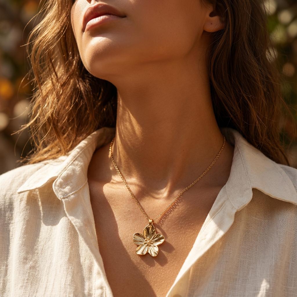 Fashion Romantic Petal Flower Pendant Necklace for Women Delicate Gold Color Floral Chain Perfect Valentine Jewelry Gift