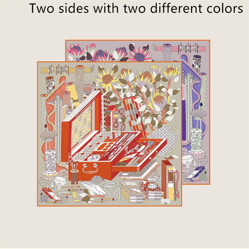 New Hand Rolled Twill Silk Scarf Women Fashion Double Side Printed Square Scarves Wraps Echarpes Foulards Femme Hijab 53CM