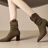 Fashion New Spring Retro Minimalist Suede Low Heel Ankle Boots Chunky Fashionable Versatile Women Comfortable Pointed Short Boots