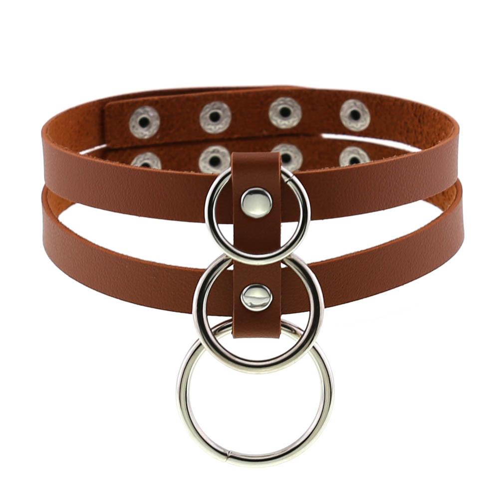 DIEZI Sexy Lignt Brown PU Leather Necklace Women Men New Harajuku Gothic Vintage Heart Chain Choker Statement Necklace Jewelry
