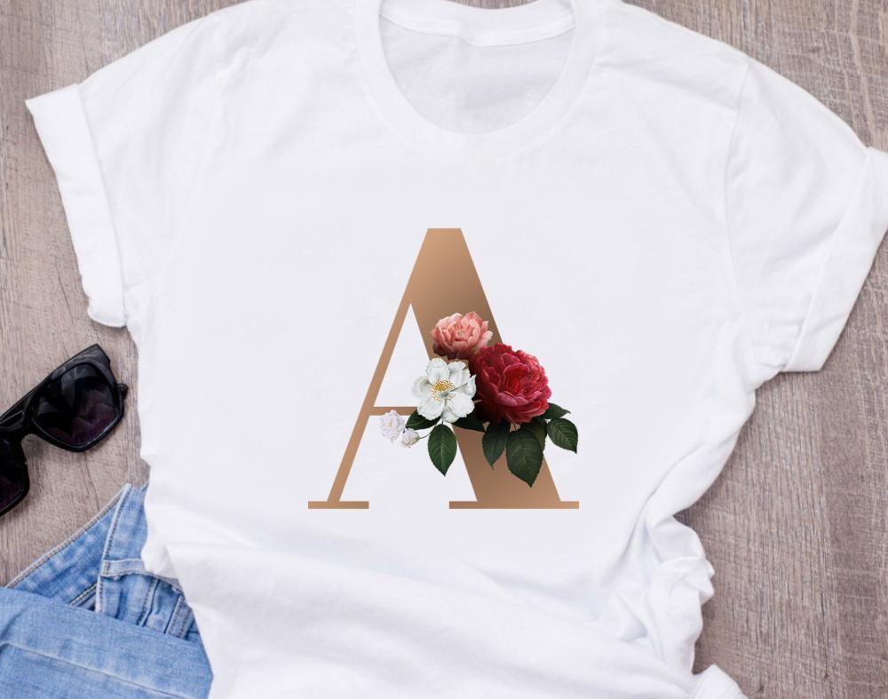 Custom Name Letter Combination Women S High Quality Printing T Shirt Flower Letter Font A B