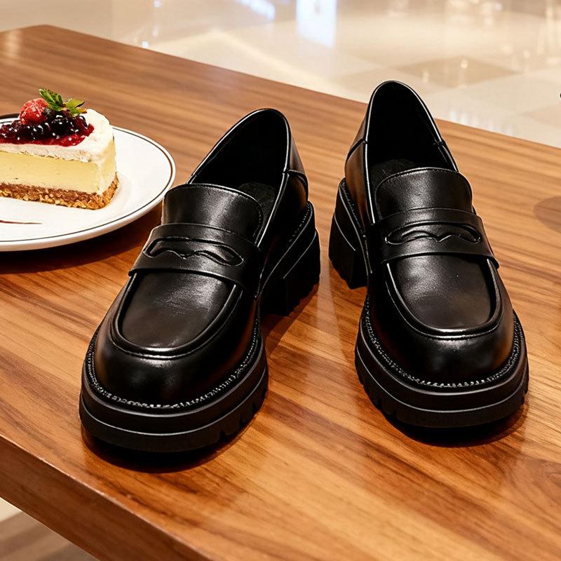 

Small leather shoes women s new spring and autumn thick heel platform British style retro soft leather single shoes women 35