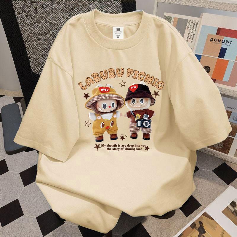 LABUBU Pattern Ladies T-shirt Casual Fashion Round Neck Short-sleeved Top