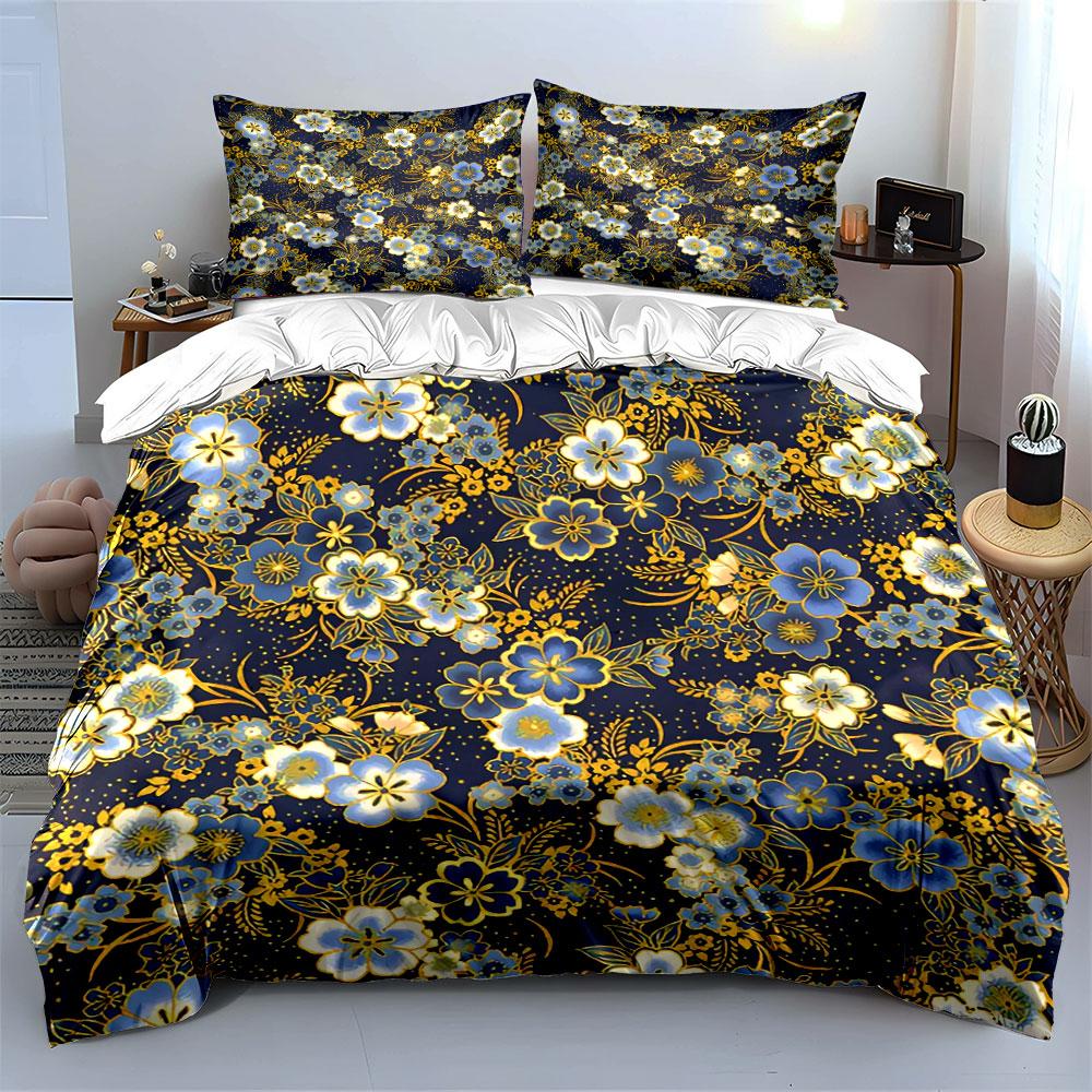 Floral Pattern Home Decor Set Soft Comfortable Duvet Cover Bedding Set Included 1*Duvet Cover & 2*Pillowcases, Gift