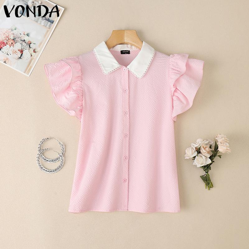 

VONDA Летняя женская повседневная блузка с коротким рукавом и сплошным рисунком 2XL розовый