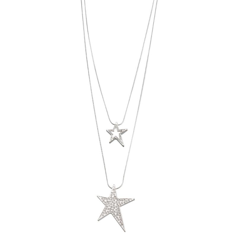 Women Hollow Star Pendant Necklace Sweater Chain Multilayer Rhinestone Inlaid Necklaces Pentagrams Fashion Jewelry Gift 1