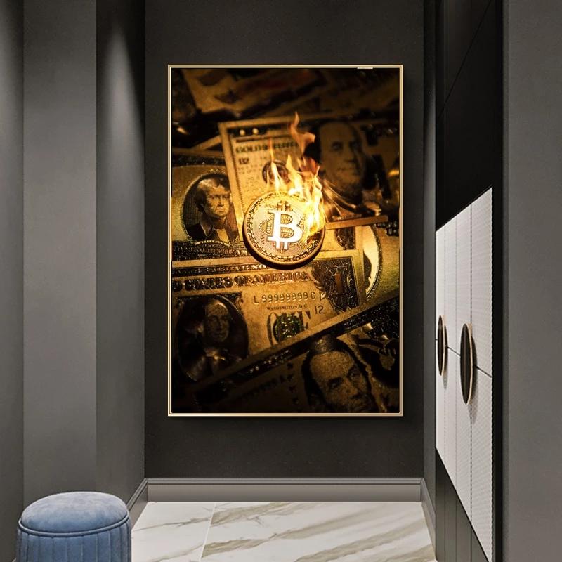 Money Wall Canvas Picture Birou Home Decor Picturi Moderne Abstracte Postere și Printuri pentru Living Room Artă de perete Fără cadru