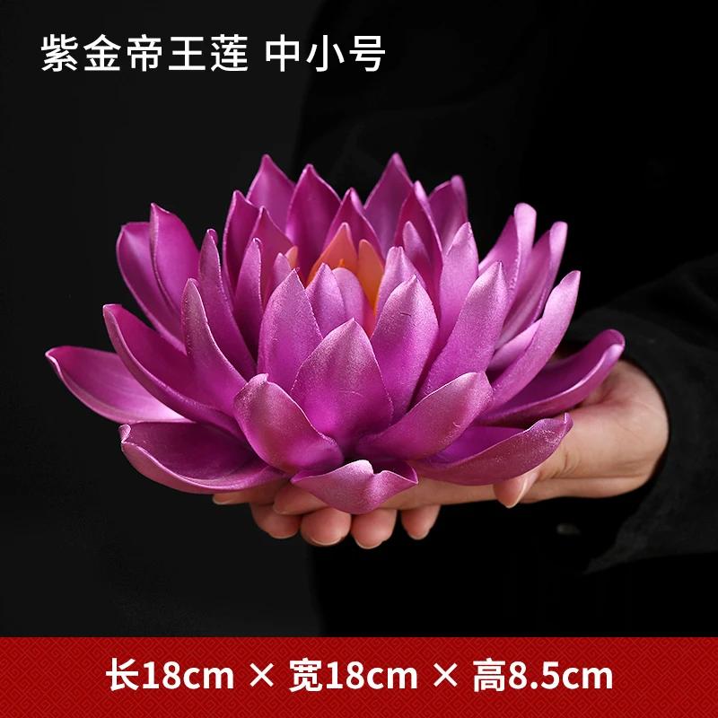 New Chinese Style Handmade Golden Emperor Lotus Figurine for Buddhist Decor with Zen Incense Burner Ceramic Miniatures