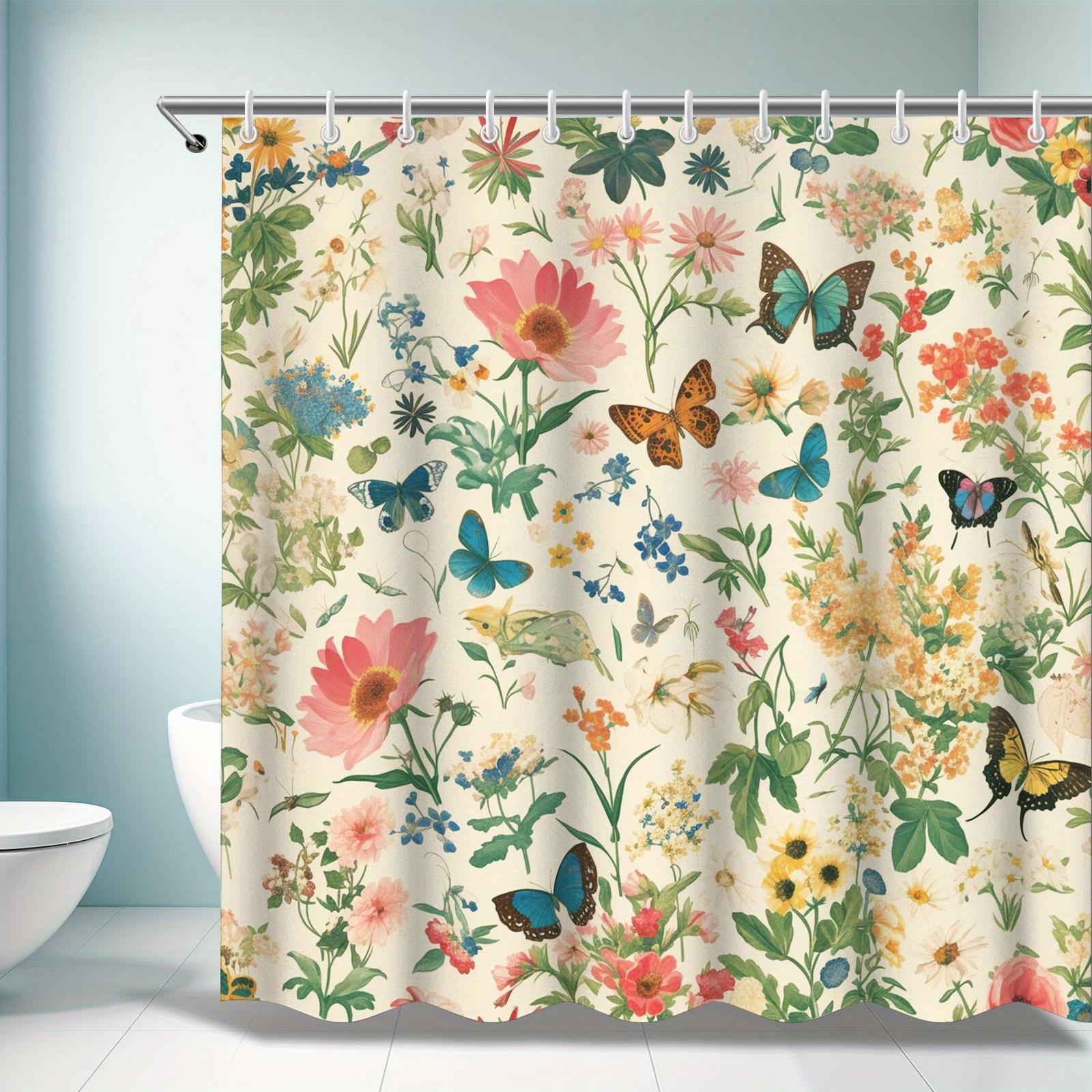 

Душевая занавеска: Винтажный цветочный принт и принт с бабочками для очаровательного и вдохновленного природой декора ванной комнаты W90XH180cm