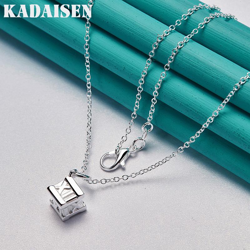 Fine 925 Sterling Silver Roman Square 16-30 Inch Pendant Necklace for Women Wedding Party Fashion Charm Jewelry