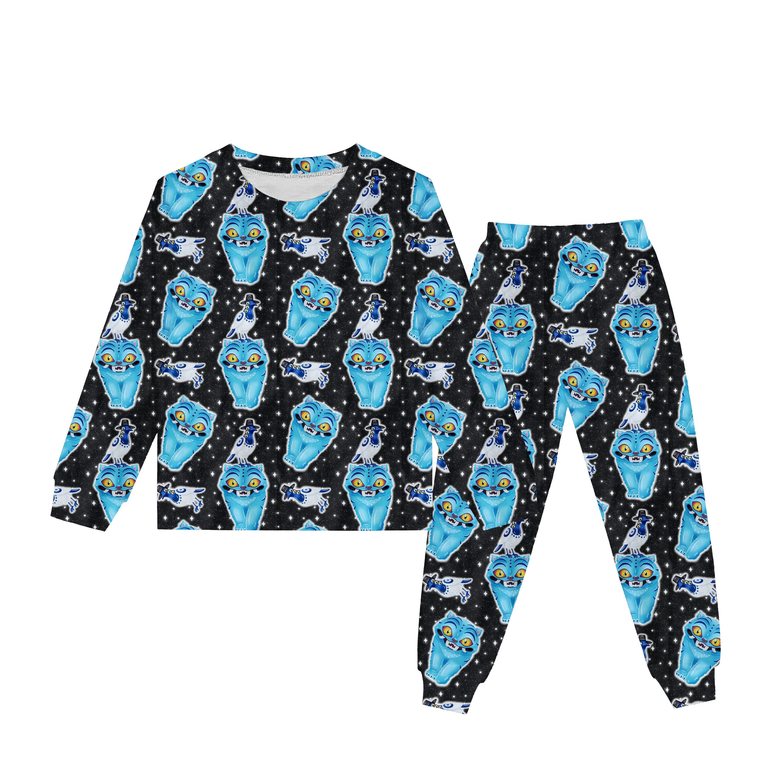 

Детский костюм с круглым вырезом, длинными рукавами и мультяшным принтом 9 светло-синий