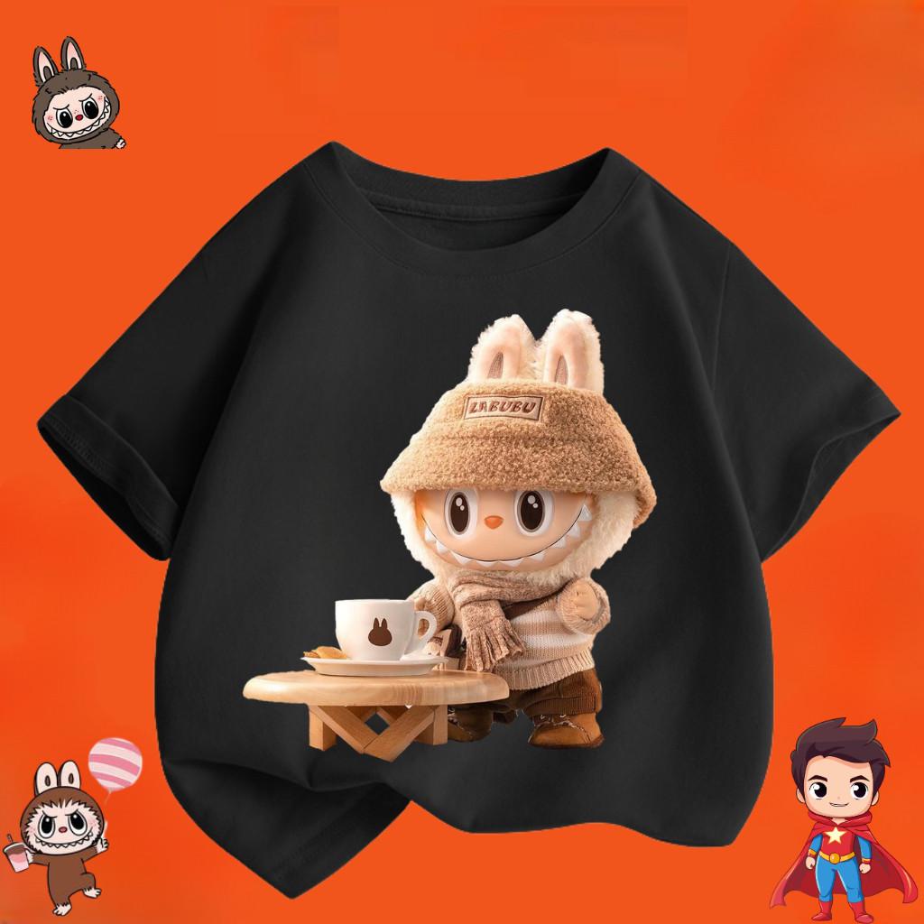 Children's Labubu T-shirt Cartoon Print Girl Short Sleeved Round Neck Top New Fashionable Loose T-shirt