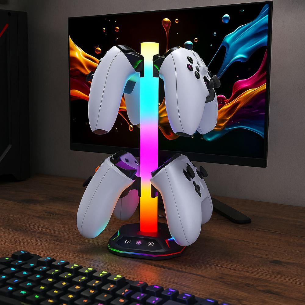 Black RGB Earphone Hanger Dual USB Ports Headphone Bracket Universal Desktop Display Holder  Desk